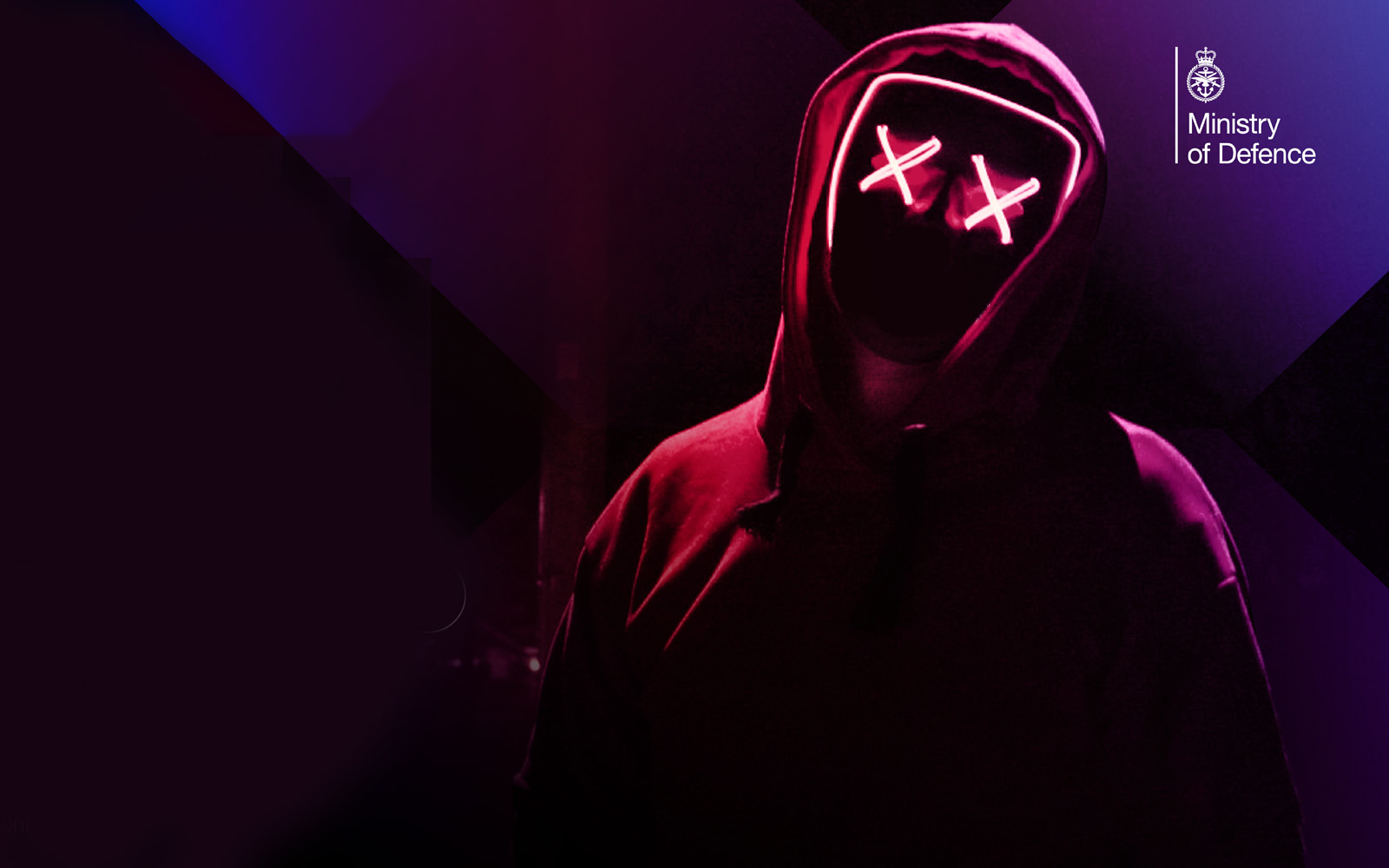 Hooded figure with an X over each eye. Purple/black background.