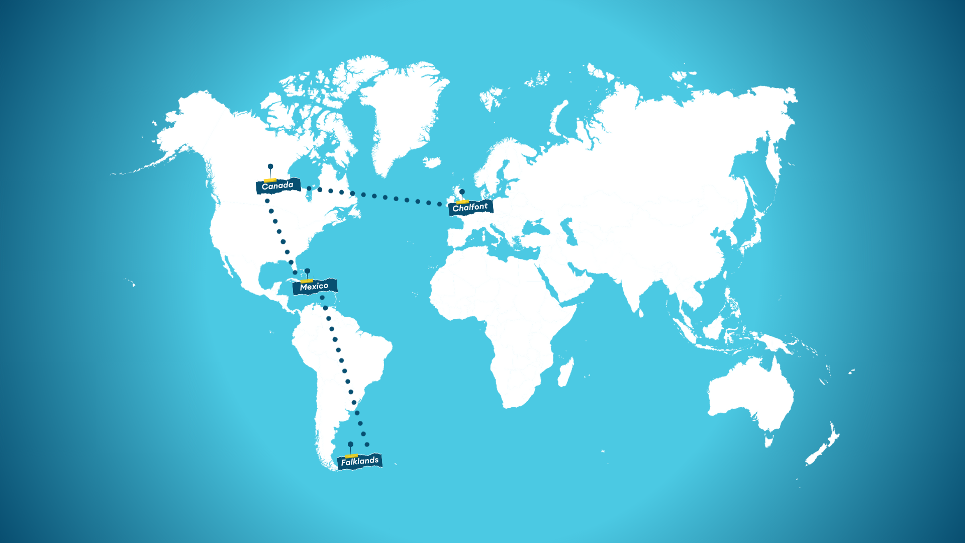 Map of the world graphic, with selected locations popped out.