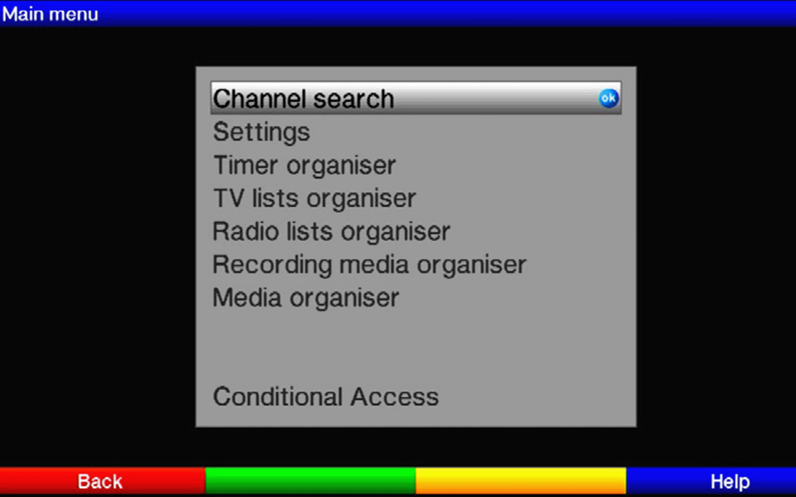 Screen grab from the BFBS set top box menu.