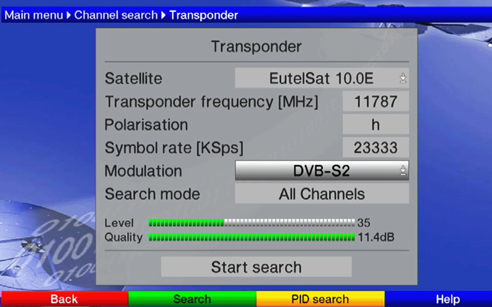 Screen grab from the BFBS set top box menu.