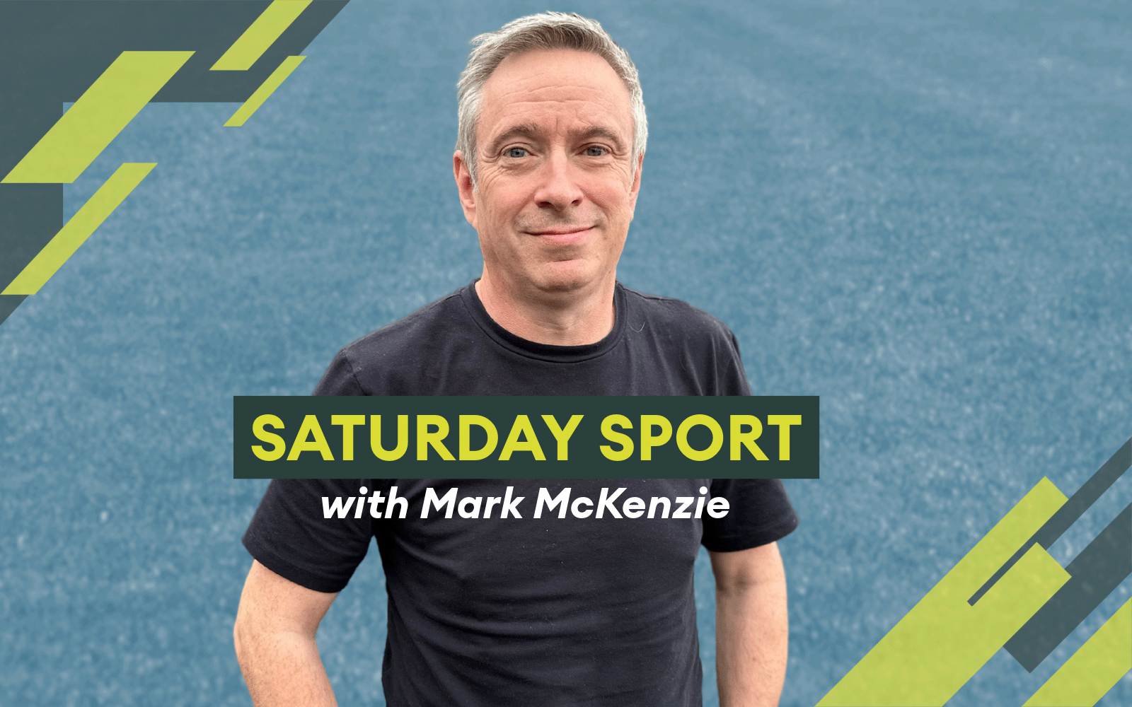 PR photo of BFBS presenter Mark McKenzie. Text 'Saturday Sport with Mark McKenzie'.