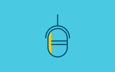 Graphical icon of a microphone with a blue background.