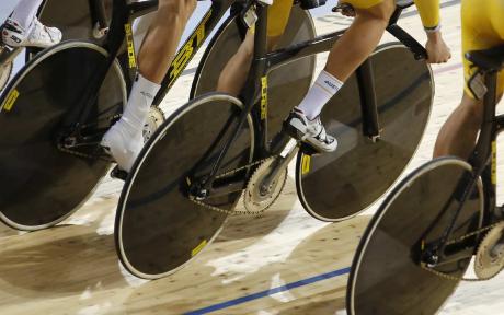 Speed bikes on an indoor track.