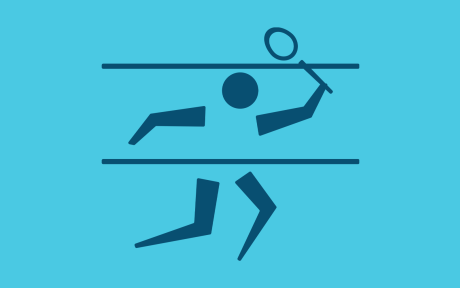 Digital icon of someone playing badminton.