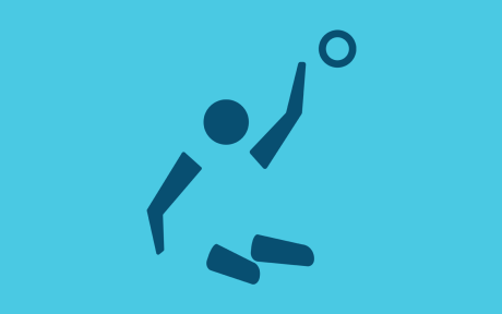 Digital icon of someone playing wheelchair volleyball.