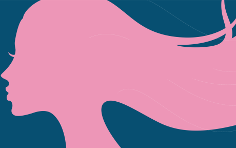 Pink silhouette of a female head.