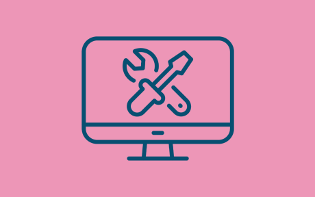 Digital icon of a TV with tools in the middle.