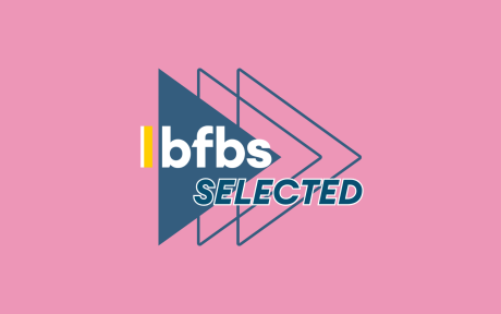 Pink background with a series of triangles. Text, BFBS Selected.