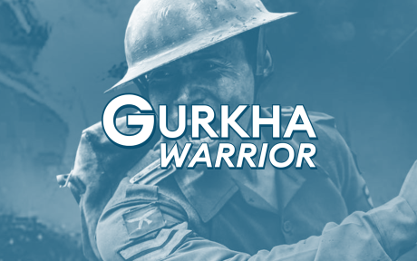 Movie still from Gurkha Warrior, Gurkha Warrior white text.