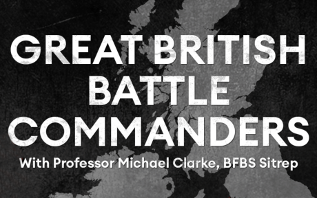 Artwork for a new podcasts series. Background of a black and white map of the UK. Text 'Great British Battle Commanders'.