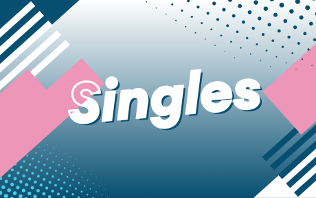 Digital graphic for the BFBS Chart. Various shapes and a dutoned blue background. Text 'Singles'.