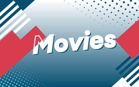 Digital graphic for the BFBS Chart. Various shapes and a dutoned blue background. Text 'Movies'.