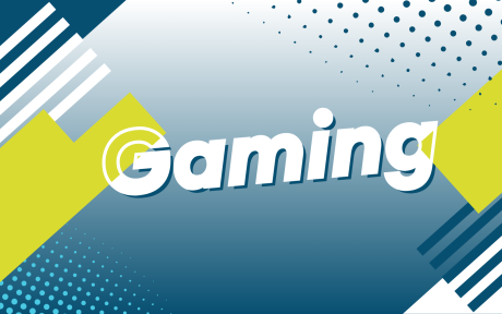 Digital graphic for the BFBS Chart. Various shapes and a dutoned blue background. Text 'Gaming'.