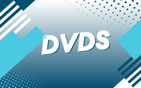 Digital graphic for the BFBS Chart. Various shapes and a dutoned blue background. Text 'DVDs'.