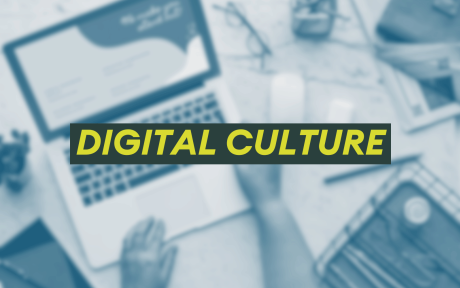 Dutoned image of someone at a laptop screen, creating a website, digital creation. Text 'Digital Culture'.
