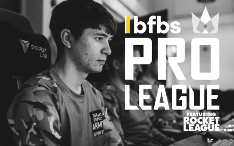 Close up of Armed Forces personnel playing a video game. Text 'BFBS Pro League featuring Rocket League'.