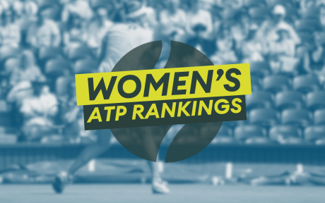 Duotoned blue image of a female tennis player swinging at a tennis ball on a grass court. Text 'Women's ATP Rankings'.