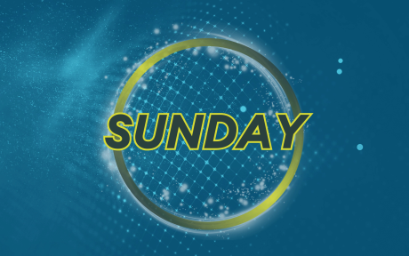 Duotoned blue image. Text 'Sunday'.
