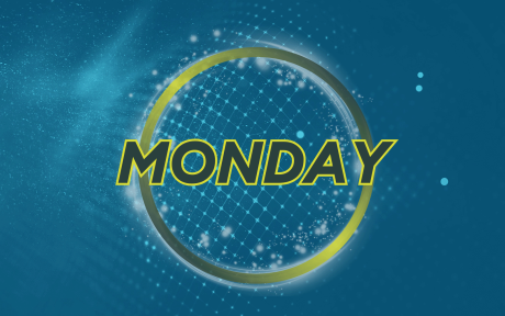 Duotoned blue image. Text 'Monday'.