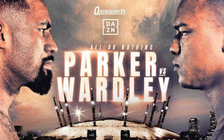Promotion poster for the Parker and Wardley boxing fight, both boxers facing each other.