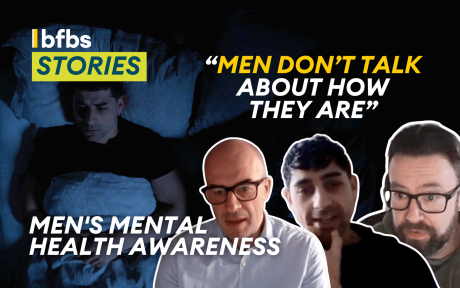 Movie still from the film 'Invisible', cut outs of director Chris Godwin, lead actor Ryan Clayton and Kieran Anders from Dad Matters.