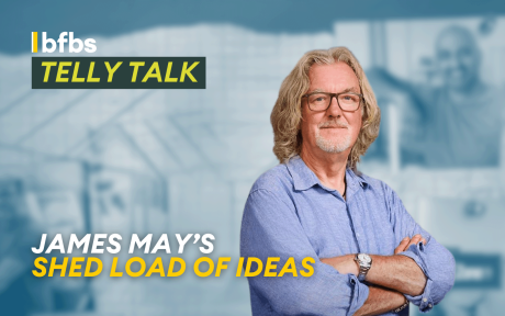 PR photo of James May, text 'James May’s A Shed Load of Ideas'.