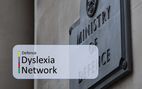 MOD logo on a wall. Text 'Defence Dyslexia network'.