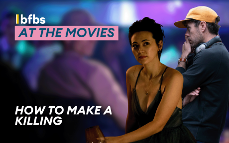 Cut out images of John Patton Ford and Jessica Henwick, text 'How to Make a Killing'.