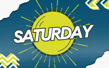 Digital artwork for the easter weekend on BFBS Radio. Text 'Saturday'.