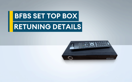 Image of a BFBS Set top box. Text 'BFBS Set Top Box, Retuning Details'.