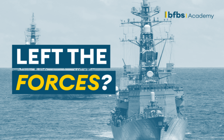 Photo of a naval vessel, text 'Left the forces'.