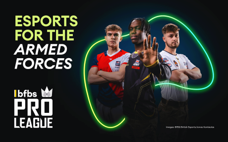 Cut out photos of three Esport players, text 'Esports for the Armed Forces'.