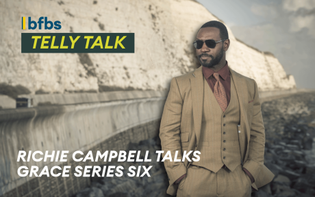 Pr photo of actor Richie Campbell, text 'Richie Campbell talks Grace series six'.