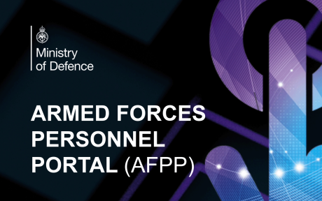 Digital finger touching a button, text 'Armed Forces Personnel Portal (AFPP)'.