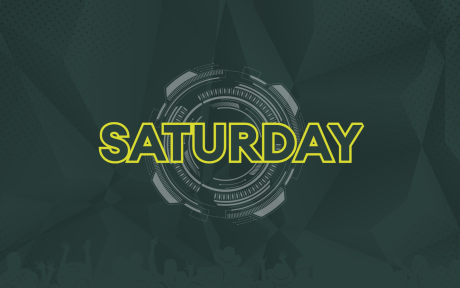 Duotoned green image. Text 'Saturday'.