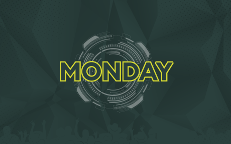 Duotoned blue image. Text 'Monday'.