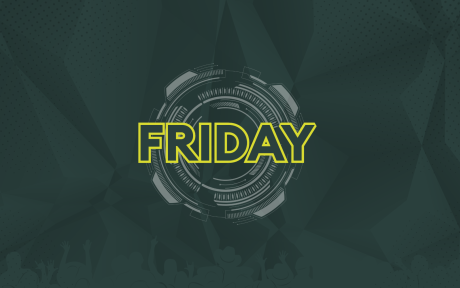 Duotoned green image. Text 'Friday'.
